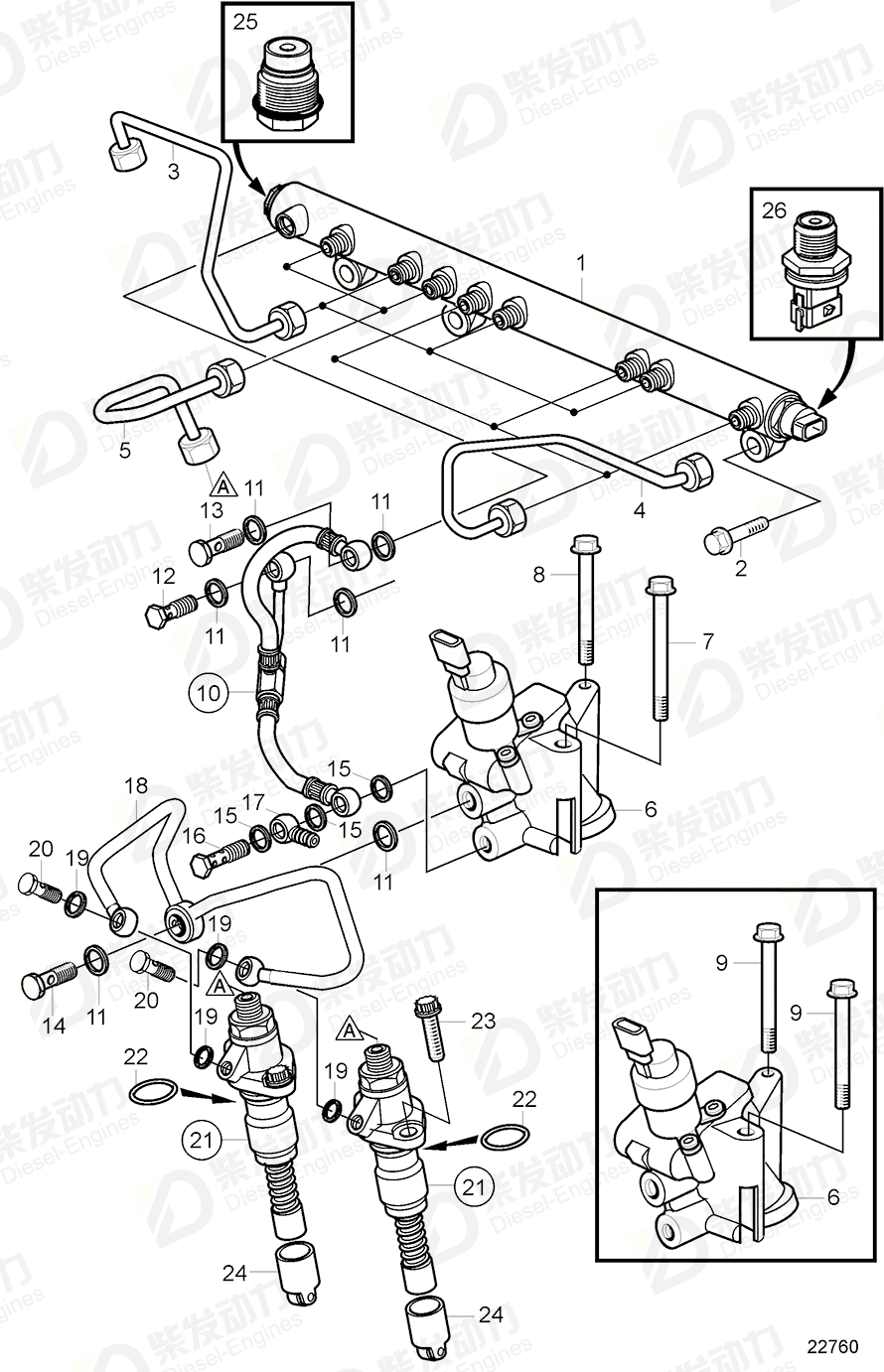 VOLVO Leak-off line 20798711 Drawing